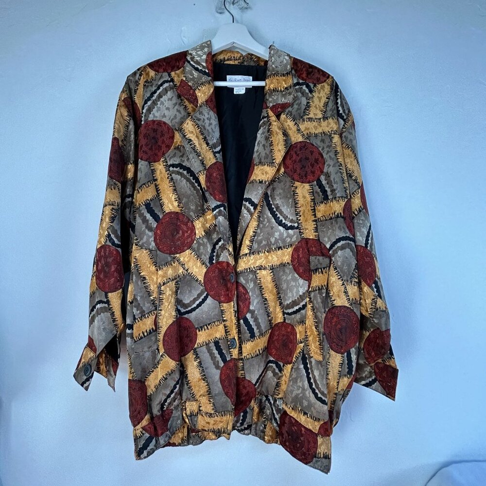 Vintage Via Ripatti Designs California Womens Abstract Pattern Blazer Jacket Red